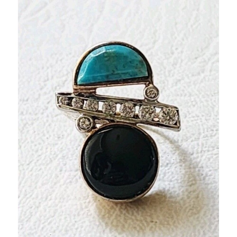 Ross Simons 925 Sterling Vermeil Turquoise Onyx Abstract Modernist Ring 6